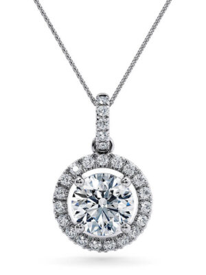 Round diamond halo necklace