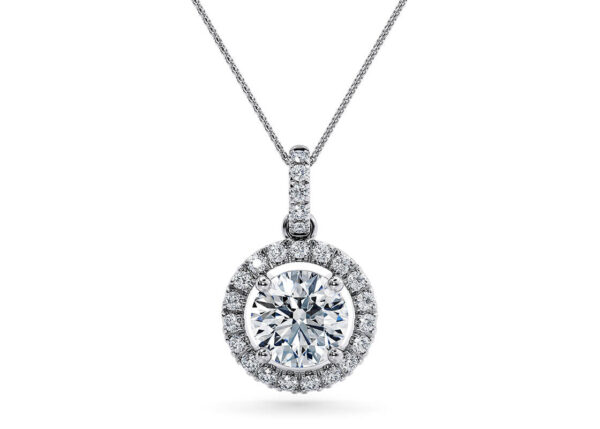 Round diamond halo necklace